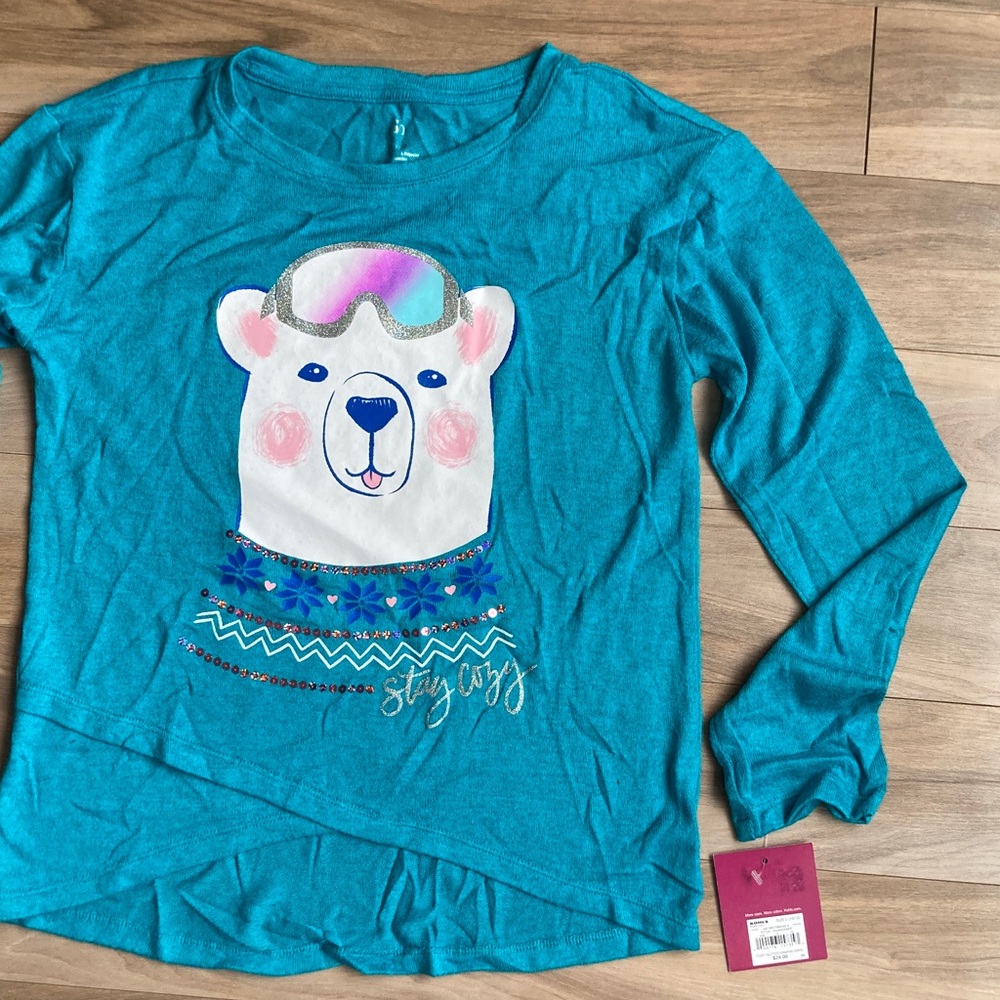 3/$12 polar bear cozy glitter graphic top w sequin casual long sleeve L 10/12 - Picture 11 of 17